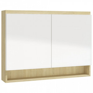 Dulap de baie cu oglindă, alb și stejar, 80x15x60 cm, MDF - V331537V - Img 4