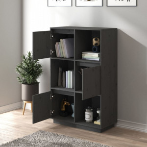 Dulap înalt, gri, 74x35x117 cm, lemn masiv de pin - V814366V - Img 3
