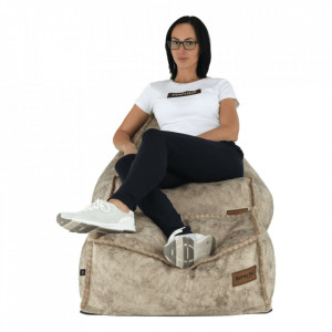 Fotoliu tip sac cu taburet, gri-maro - TP258168