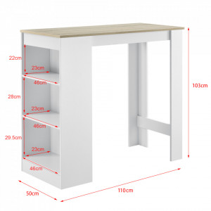 Masa-Bar elegant cu rafturi pentru bauturi Bristol, 110 x 50 x 103 cm, PAL, alb/efect lemn stejar - P66800607 - Img 3