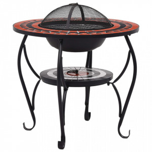 Masă cu vatră de foc, mozaic, cărămiziu și alb, 68 cm, ceramică - V46726V