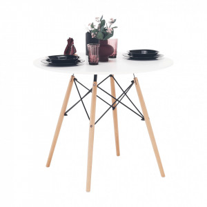 Masă de bucătărie, albă/fag, diametru 90 cm - TP228381 - Img 16
