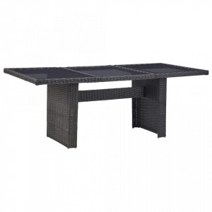 Masa de gradina, negru, 200 x 100 x 74 cm, sticla si poliratan - V310145V