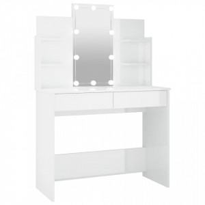 Masă de toaletă cu LED, alb extralucios, 96x40x142 cm - V808825V - Img 1