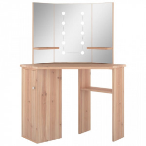 Masă de toaletă de colț cu LED, stejar, 111x54x141,5 cm - V326533V