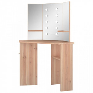 Masă de toaletă de colț cu LED, stejar, 111x54x141,5 cm - V326533V - Img 4