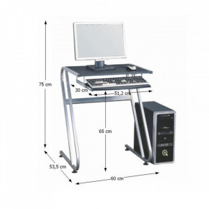 Masă PC, birou negru şi argintiu, 60 cm - TP85851 - Img 2