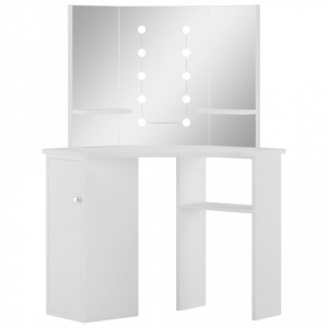 Masa pentru machiaj de colt cu lumini LED, alb - V288450V - Img 2