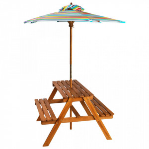 Masa picnic pentru copii cu umbrela, 79x90x60 cm, lemn acacia - V43990V - Img 2