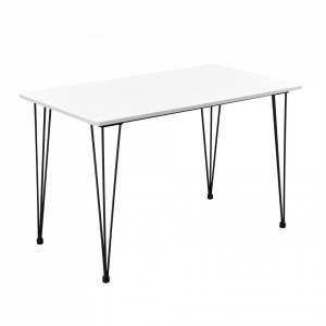 Masa Somalia design elegant efect lemn cu picioare hairpin ,120 x 70 x 75 cm, metal/MDF, negru/alb pentru 4 persoane - P63525279