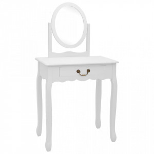 Masa toaleta cu taburet, alb, 65x36x128 cm, lemn paulownia, MDF - V289330V - Img 2