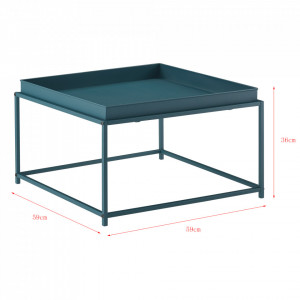 Masuta cafea Teltow DB, 36 x 59 x 59 cm, metal, rezistent la zgarieturi, albastru turcoaz mat, blat detasabil - P71742613 - Img 2