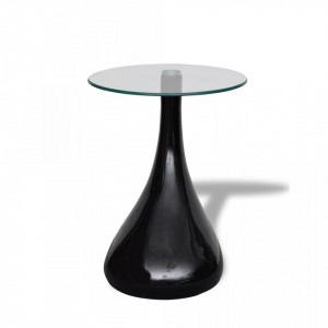 Masuta de cafea cu blat rotund din sticla, 2 buc, negru lucios - V240323V - Img 3