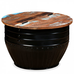 Masuta de cafea in forma de butoi Lemn masiv reciclat Negru - V245255V - Img 2