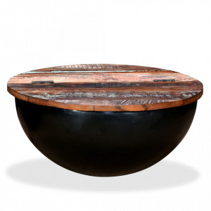 Masuta de cafea, lemn masiv reciclat, negru, forma bol - V245259V