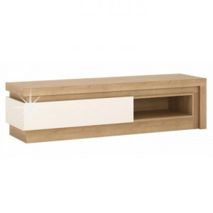 Măsuţă, masă, comodă TV, stejar și alb - TP185509