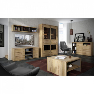 Măsuţă, masă, comodă TV, stejar și gri - TP303741 - Img 4