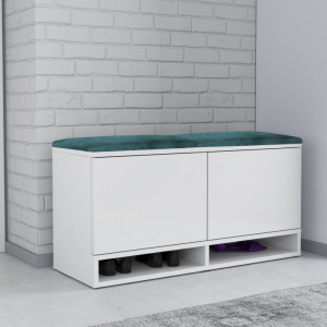 MBBAA1 - Banca, bancuta, 100x37x50 cm, pantofar pentru Hol, pantofi, depozitare - Alb cu tapiterie Gri / Verde / Albastra - Img 11