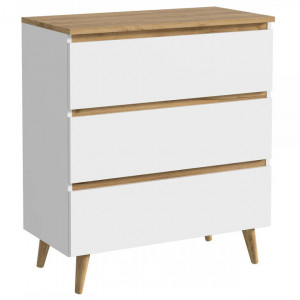 MBCO2 - Comoda 80 cm, cu 3 sertare pentru dormitor, living, dining: Alb-Stejar - Img 5