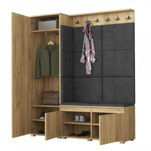 MBCUIAR2 - Set Cuier hol, 154x37x177 cm - 6 agatatori haine, hol, pantofar - culoarea Stejar cu tapiterie Albastra / Gri / Verde - Img 10