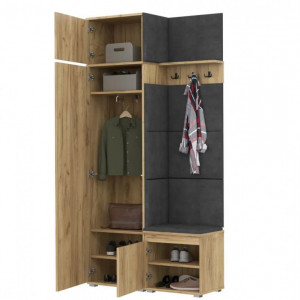 MBCUIAR8 - Set Cuier hol, 104x37x214 cm - 3 agatatori haine, hol, pantofar - Culoarea Stejar cu tapiterie Gri / Verde / Albastra - Img 3