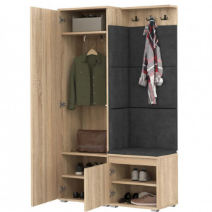 MBCUIS5 - Set Cuier hol, 104x37x177 cm - 3 agatatori haine, hol, pantofar - Sonoma cu tapiterie Gri / Albastra / Verde - Img 3