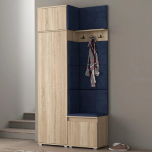 MBCUIS8 - Set Cuier hol, 104x37x214 cm - 3 agatatori haine, hol, pantofar - Sonoma cu Tapiterie Gri /Verde / Albastra - Img 7