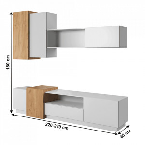 Mobilier perete camera de zi, culoarea stejar și alb, 220-270x45x180 cm - TP302288 - Img 4