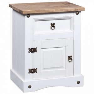 Noptiera, alb, 53x39x67 cm, lemn de pin mexican, gama Corona - V282618V