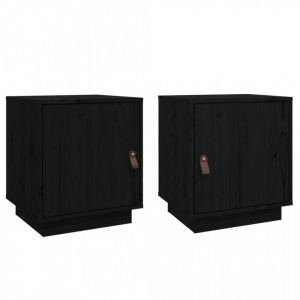 Noptiere, 2 buc., negru, 40x34x45 cm, lemn masiv de pin - V818284V - Img 1