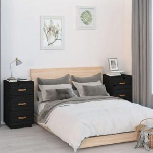 Noptiere, 2 buc., negru, 40x40x75 cm, lemn masiv de pin - V818344V - Img 2