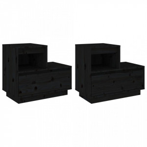 Noptiere, 2 buc, negru, 60x34x51 cm, lemn masiv de pin - V814383V - Img 1