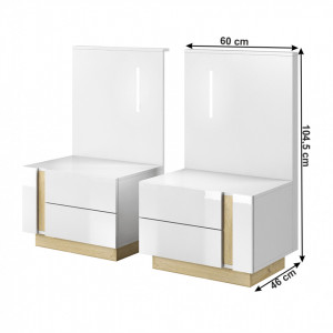 Noptiere stejar si alb lucios, cu 2 sertare, 60x46x104 cm - TP264433 - Img 2
