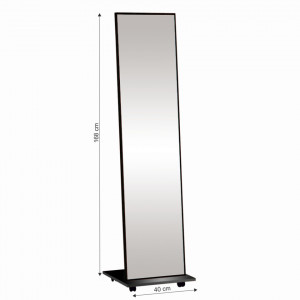 Oglindă de podea cu roţi, neagră, 40x168 cm - TP256733 - Img 2