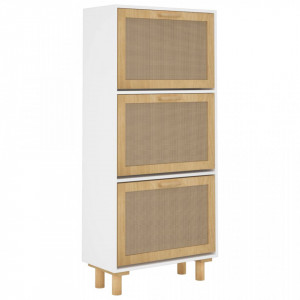 Pantofar, alb, 52x25x115 cm, lemn prelucrat și ratan natural - V345648V - Img 4