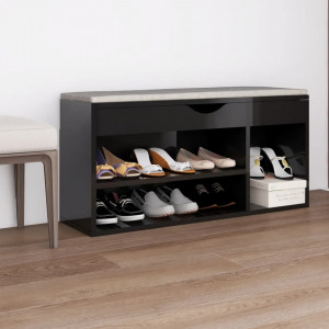 Pantofar cu pernă, negru lucios, 104x30x49 cm, lemn prelucrat - V326757V - Img 2