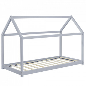 Pat copii, 206 x 98 x 142 cm, gri deschis, design casuta - P64038176 - Img 3
