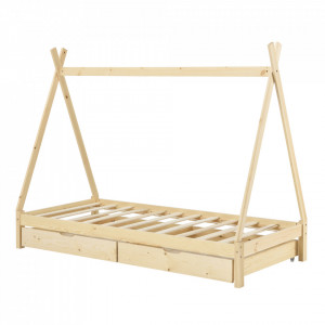 Pat copii cu 2 sertare pe roti, 206 x 96 x 162 cm, culoarea bradului - P67898294 - Img 3