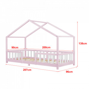 Pat copii design casuta, 90 x 200 cm, lemn, roz/alb - P76948100 - Img 5