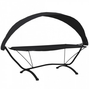 Pat de exterior cu baldachin negru oțel & textil oxford - V317599V