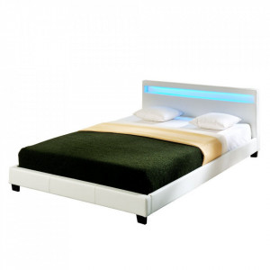 Pat dormitor tapitat cu LED, 160x200 cm, alb - P46193486 - Img 2