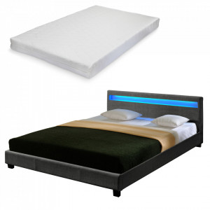 Pat frantuzesc dublu iluminat cu LED, 140x200 cm, gri inchis, cu saltea - P55043603 - Img 2