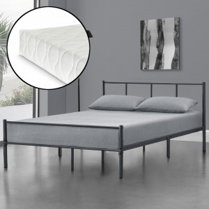 Pat rama metalica 120 cm cu saltea, gri inchis mat - P69885148
