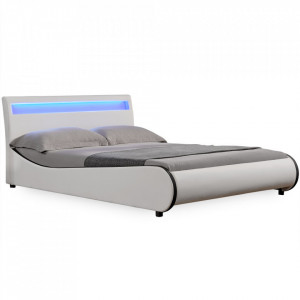 Pat tapitat cu LED, 140x200 cm, alb - P49148151 - Img 2