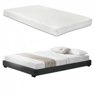 Pat tapitat modern cu saltea, 214 x 146 x 20,5 cm, negru, pentru 2 persoane - P67666365 - Img 2