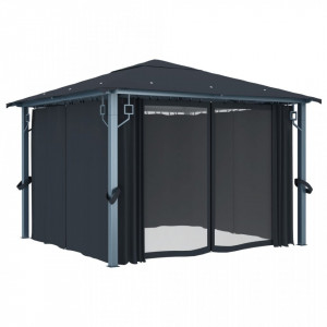 Pavilion cu perdele, antracit, 300 x 300 cm, aluminiu - V48043V
