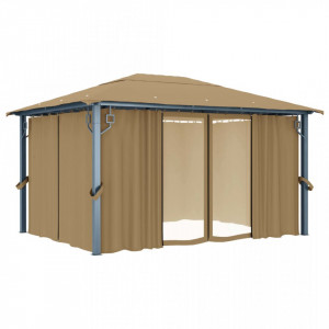 Pavilion cu perdele, gri taupe, 400 x 300 cm, aluminiu - V313894V