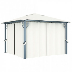 Pavilion cu perdele & șiruri lumini LED, crem, 3x3 m, aluminiu - V3070332V - Img 3