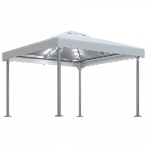 Pavilion cu șiruri de lumini LED, crem, 300x300 cm, aluminiu - V3070342V