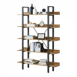 Raft cu 5 polite negru/culoarea nucului - P65258756 - Img 1